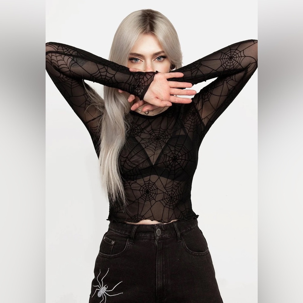 Disturbia Sheer Spiderweb Long Sleeve Top